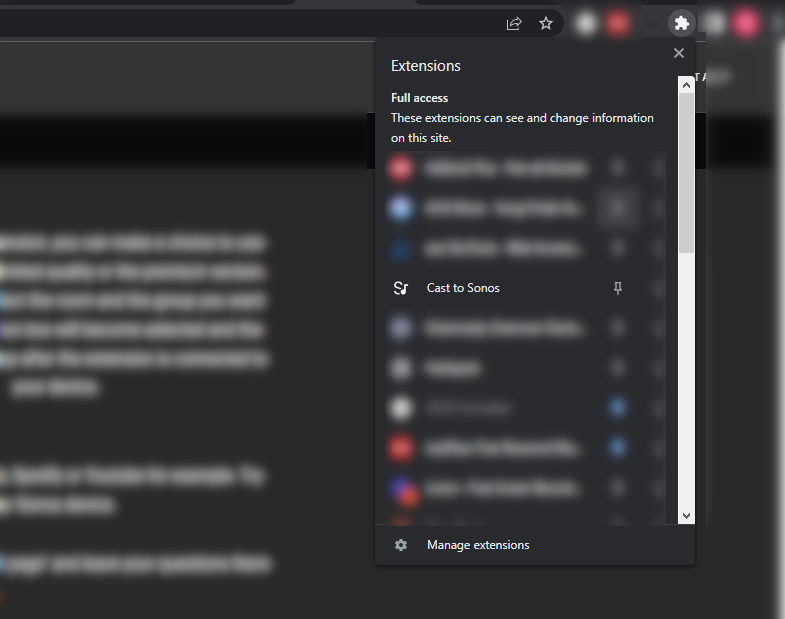 Click on 'Cast to Sonos' from the extension dropdown